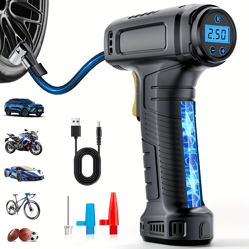 portable air compressor for tire inflation car tire pump rechargeable battery   compressor with led light   pressure gauge suitable for inflating car motorcycle bicycle tires and  