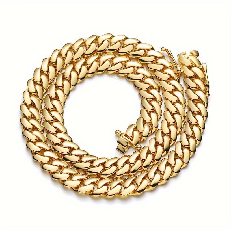 

1pcs Thick 18k Gold Plated Hip Hop Jewelry Stainless Steel 10mm Men Cuban Link Chain New Faucet Buckle Necklace