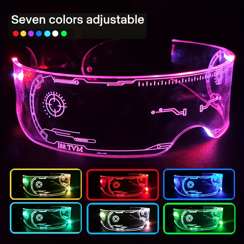 colorful led glasses for night out music bar ktv and birthday parties flat top design goggles with luminous effect cyberpunk available in 7 colors led sci fi light up glasses music festival glitter decoration glasses details 5