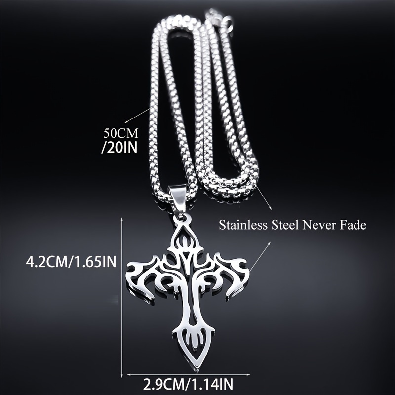 stainless steel cross pendant necklace for women men hip hop style silvery necklace jewelry details 2