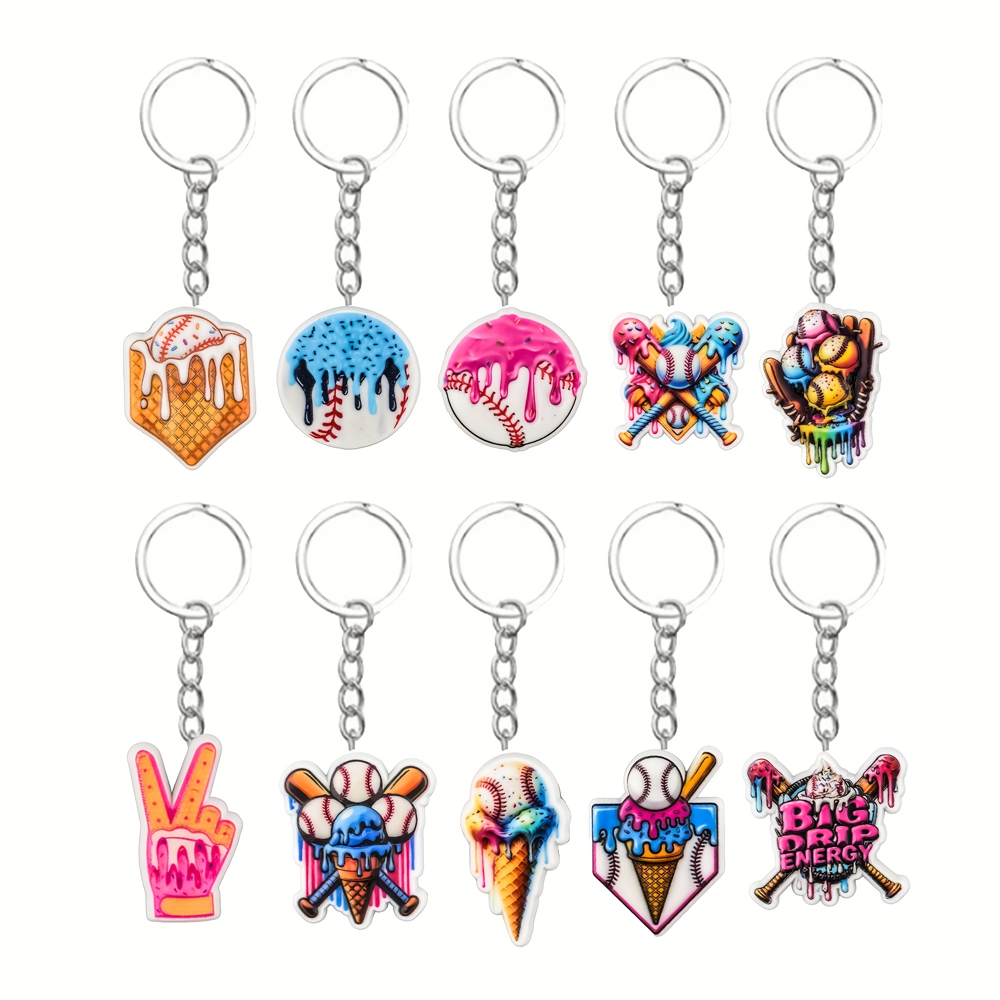 TEMU 10pcs Baseball Keychains Accessories Sports Key Ring Chain For Wen Women Wallet Bag Key Decoration Party Favors Gifts, Bag Charm, Gift Ideas,