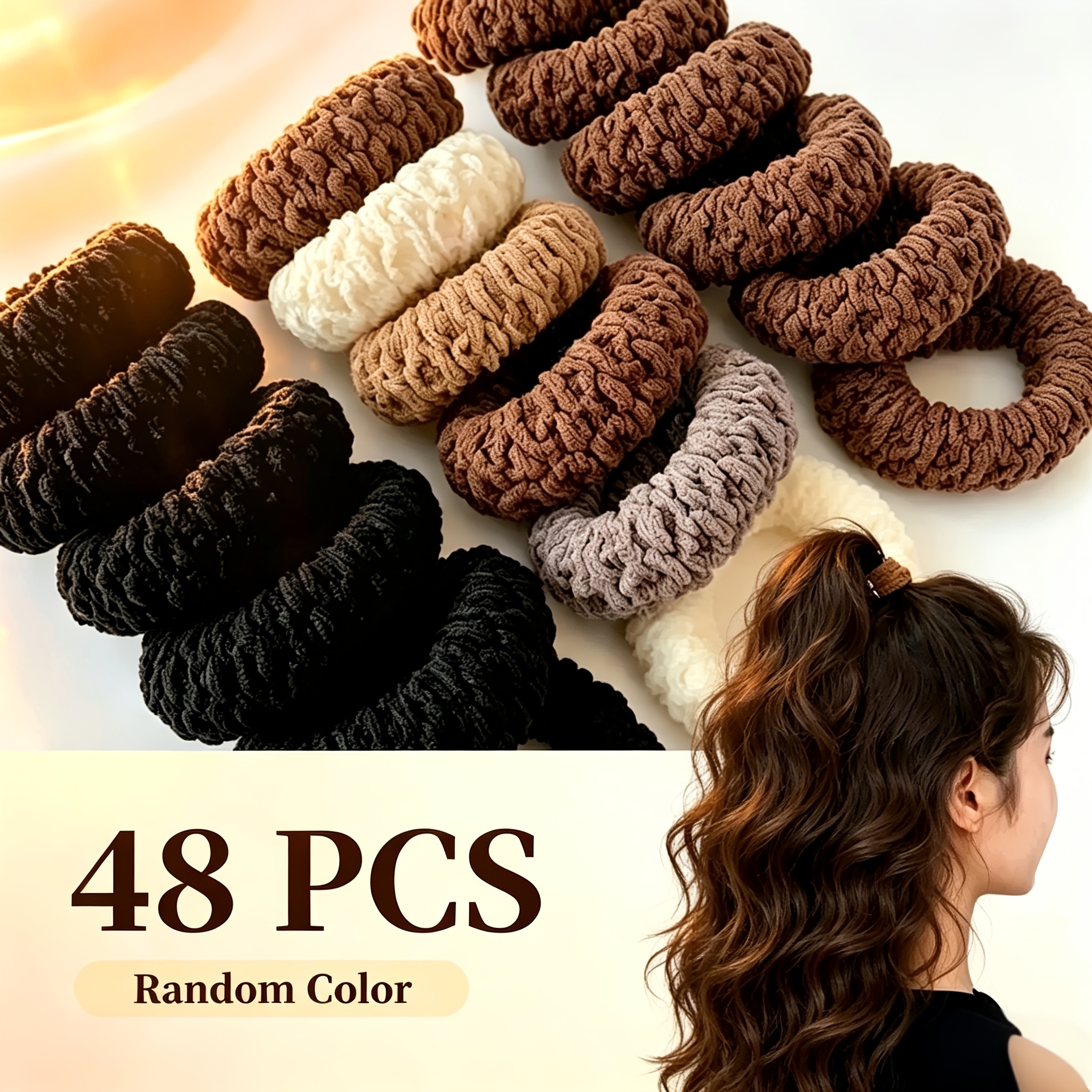 TEMU Lot de 48 élastiques à cheveux type "popcorn" larges et épaissis de couleur aléatoire, élastiques à cheveux beiges et , créateur de à haute