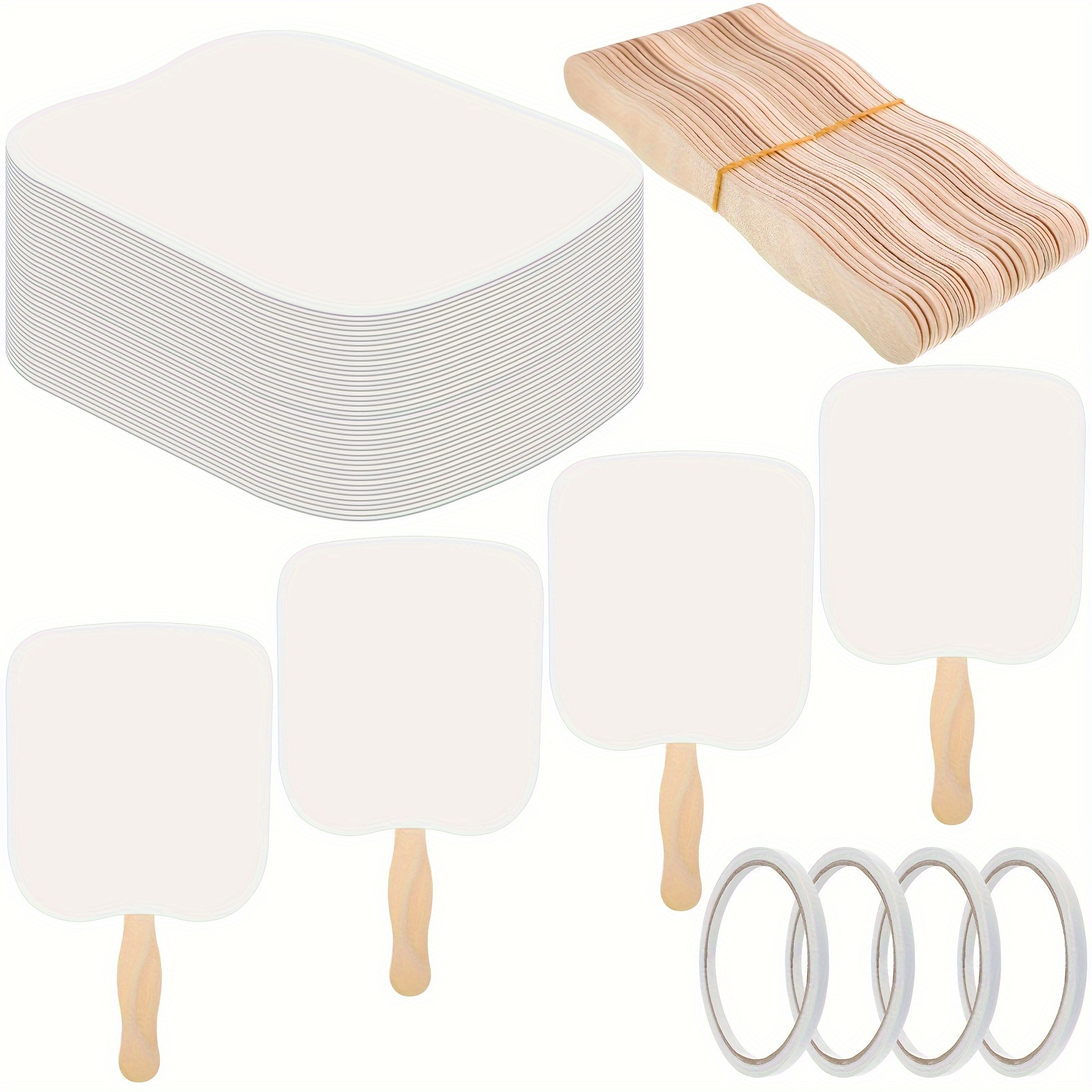 

Fan Handle Craft Sticks Wavy Wooden Sticks, Blank White Cardstock, Double Sided Tape Fans For Diy Crafting Painting Hand Held Parlor Fans Paddle Fans (50 Sets)