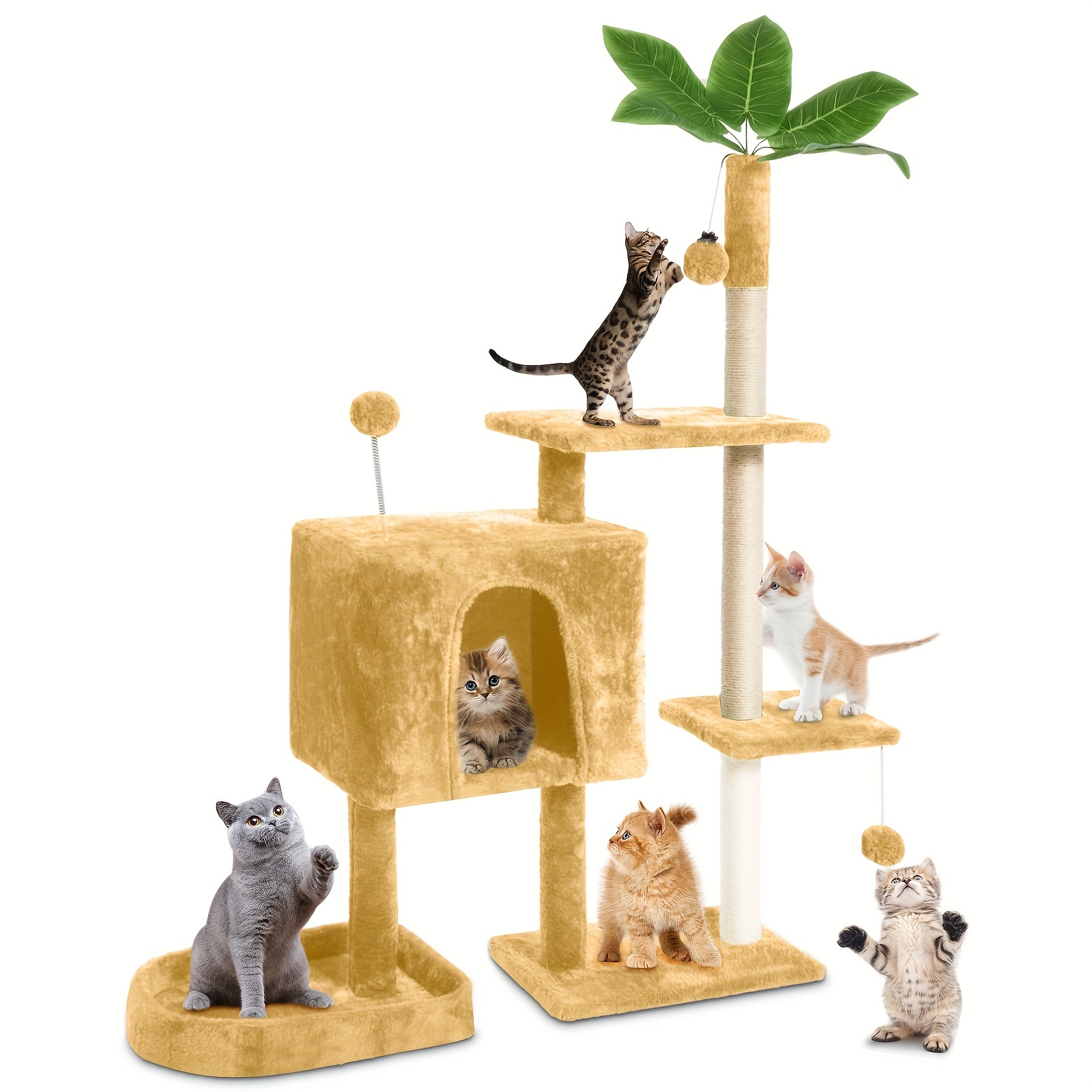 

Cat Tree, Cat Tower For Indoor Cats With Green Leaves Diy Rotatable Cat Tree