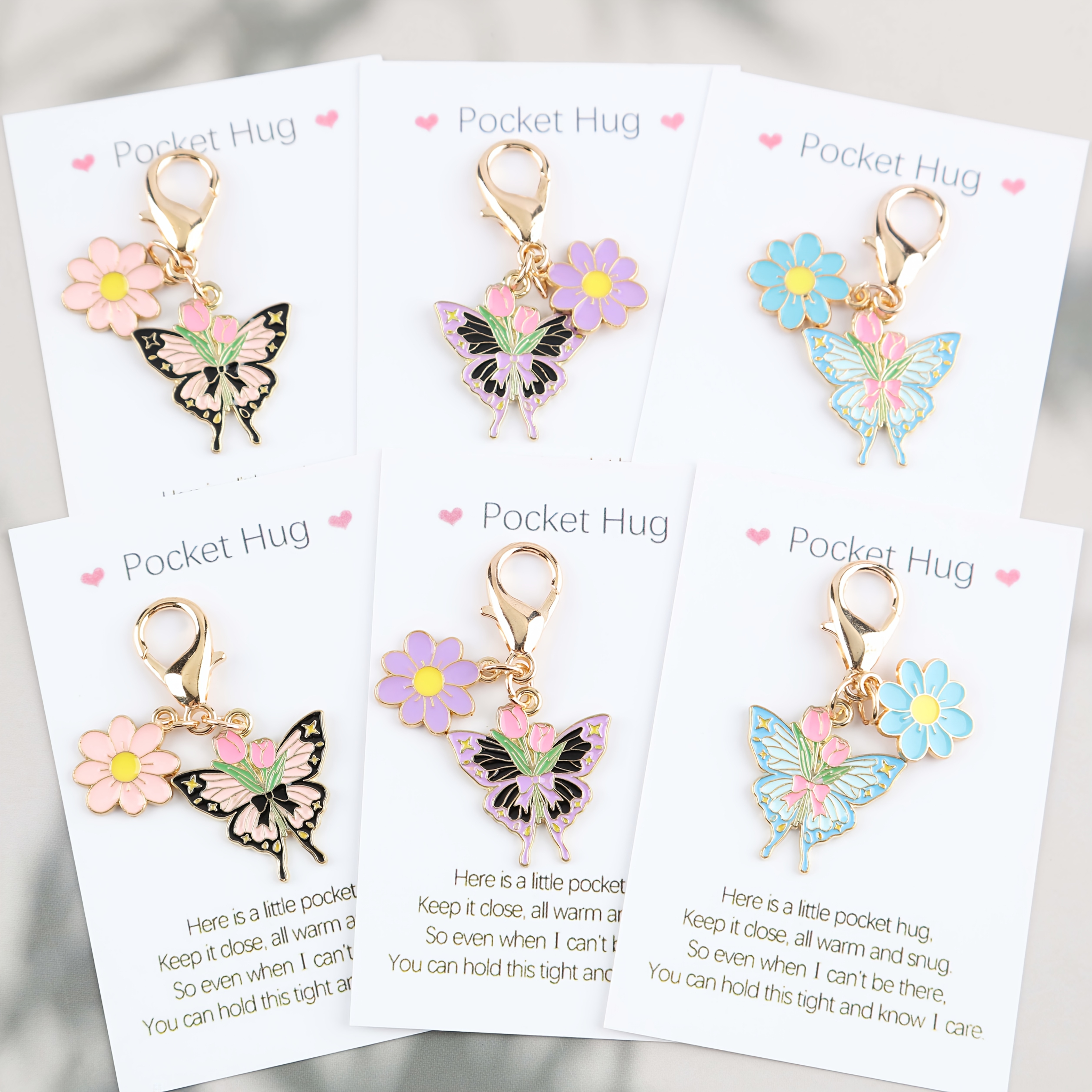 E-shop 6er-Set mit Taschenküssen, motivierende Grußkarten mit lustigen Schmetterlingen und Blumen, Schlüsselanhänger-Set zum Dekorieren von ,