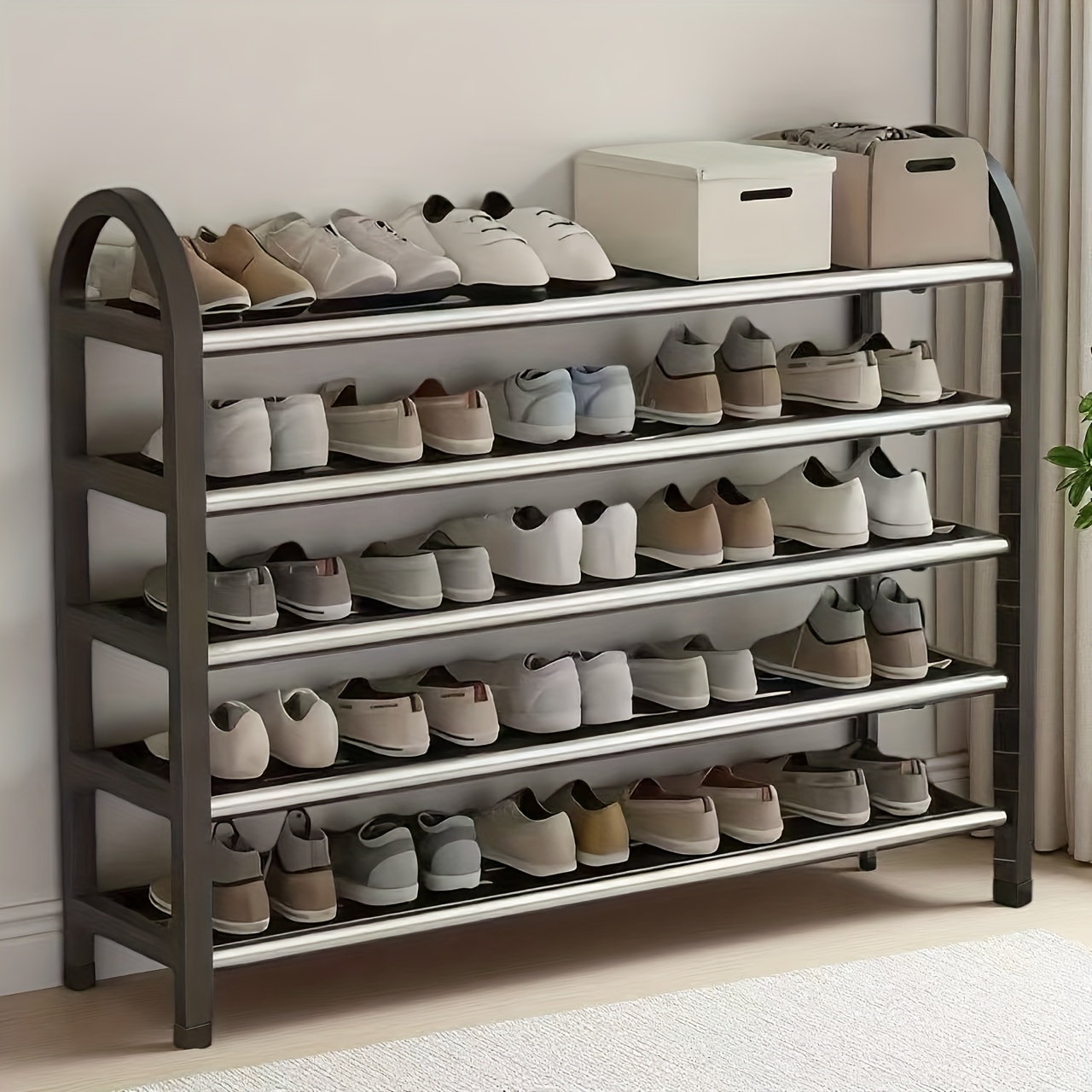 TEMU Space- 5-tier Shoe Rack - Easy Assembly, Stackable & Expandable Design With Durable Metal Frame, Perfect For , Dorms & Rentals, Shoe Storage