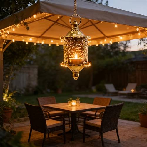 1pc hanging moroccan style decorative candle lantern lampshade indoor outdoor tea lamp candle holder candles not included suitable for balcony porch ramadan or home decor christmas and valentines day holiday decoration