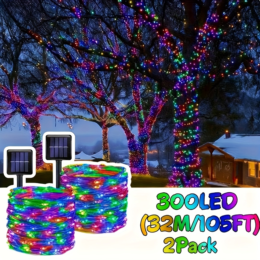 TEMU Outdoor Solar String Lights, 8 , 2 Pack Of 300 Led Outdoor Solar Ip44 Waterproof Light Column Suitable For Garden, Fence Balcony, Party,