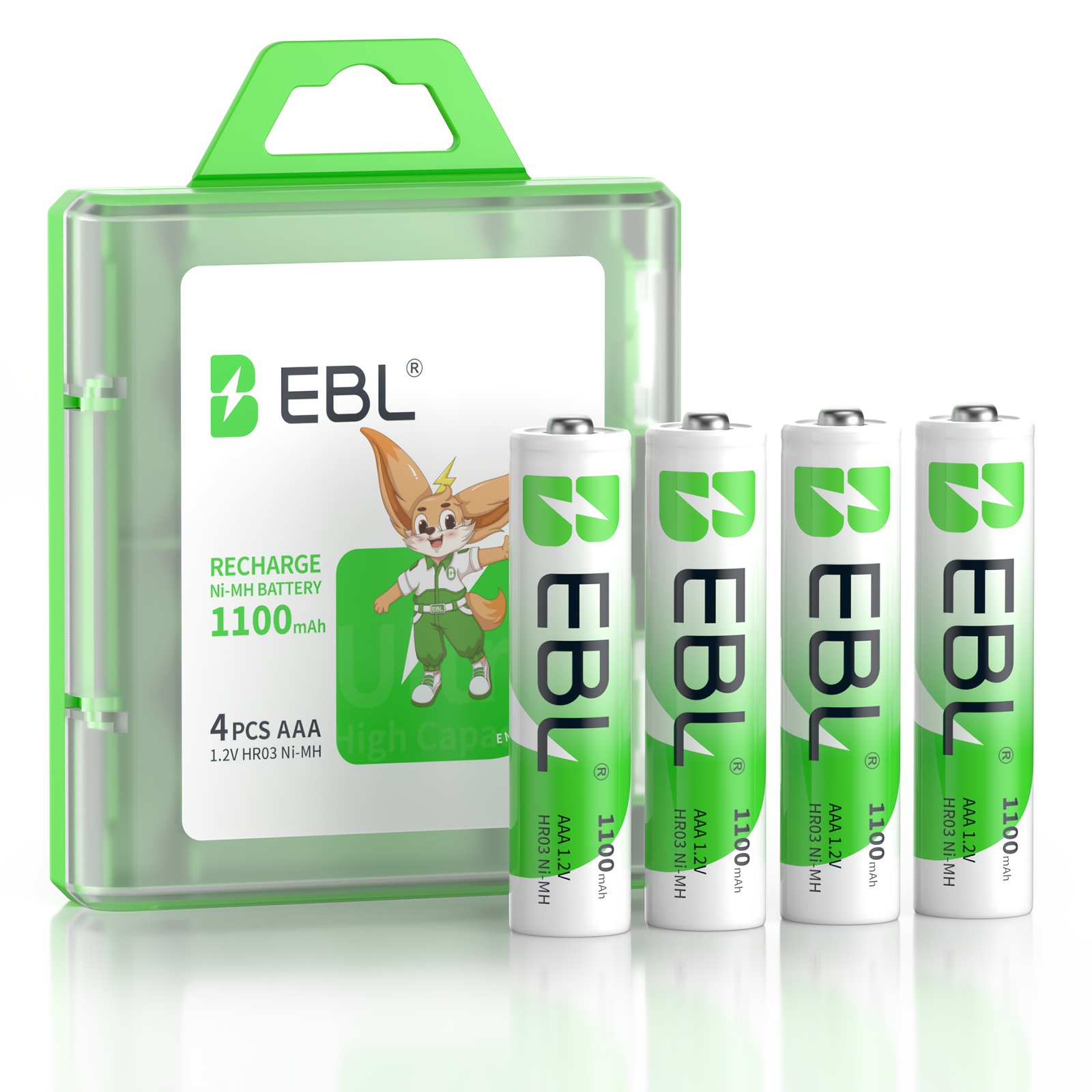 E-shop EBL 4er-Pack AAA wiederaufladbare Batterien 1100mAh hohe Kapazität 1,2V Ni-MH AAA Batterie (Batteriegehäuse inklusive)