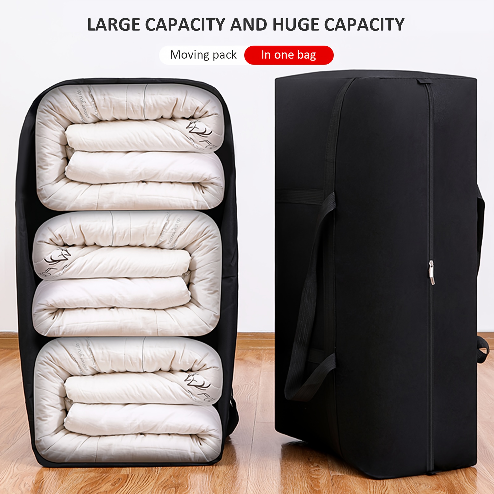 

1pc Black , Storage Bag, Oxford Cloth Material, Large Capacity, With Widened Handle, Non-injuring Hands, Smooth Zipper, Foldable, Suitable For Moving, Travel, Luggage Packing, Etc