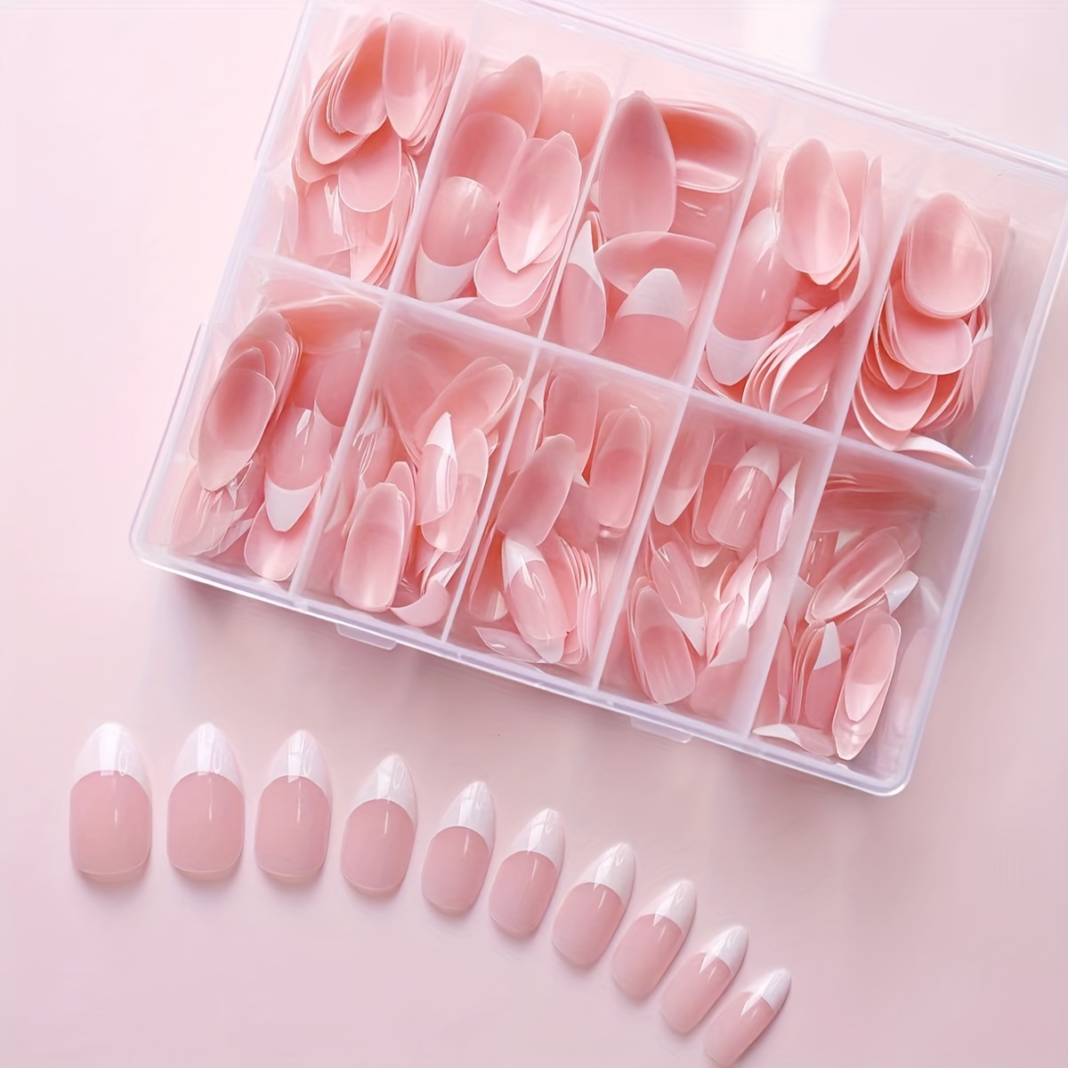 

120pcs/240pcs/360pcs Boxed Almond-shaped French Tip Nail Pre-made Nail Decals With Mixed Color Scheme And Glossy Finish