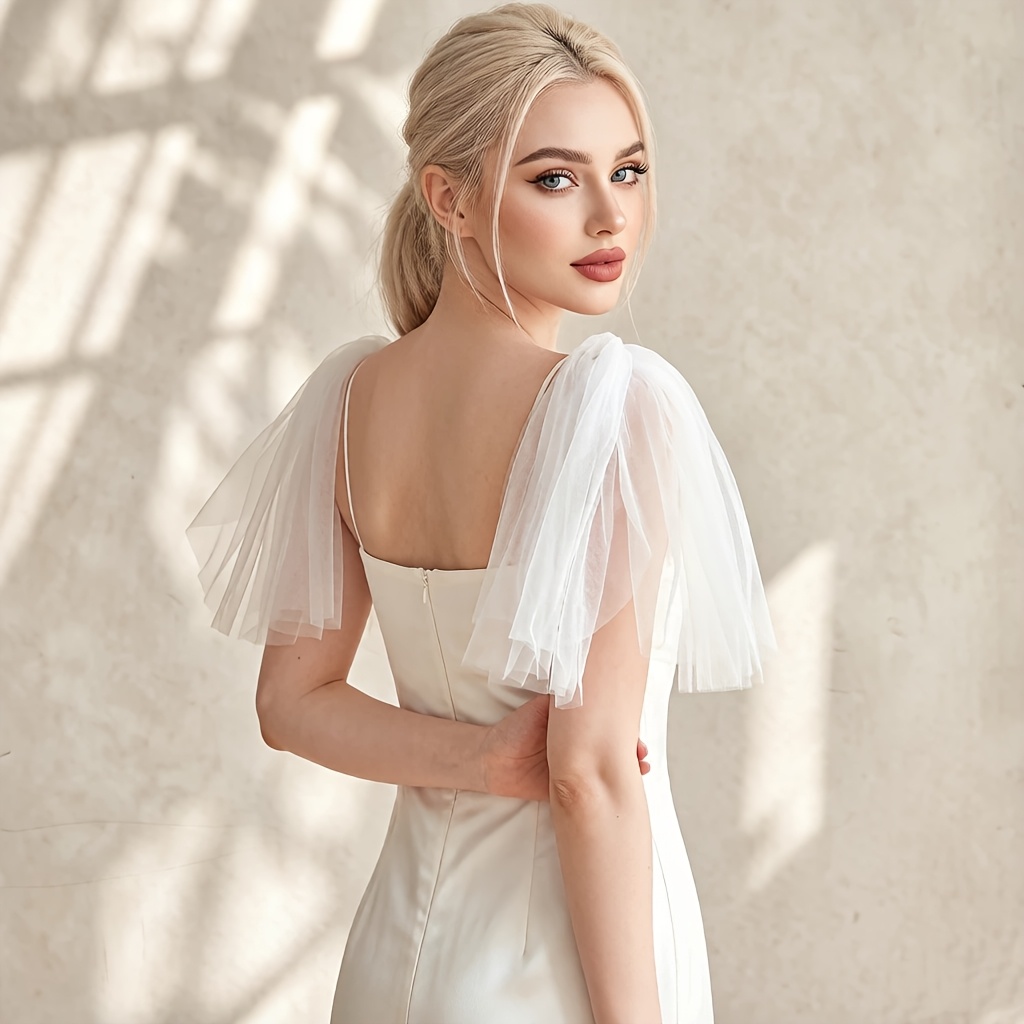 A Pair of Detachable Short Bridal Shawls * with Pins, a Stylish and Elegant  Shoulder Decoration for Women's Formal Dresses, Wedding Accessory VG125-I