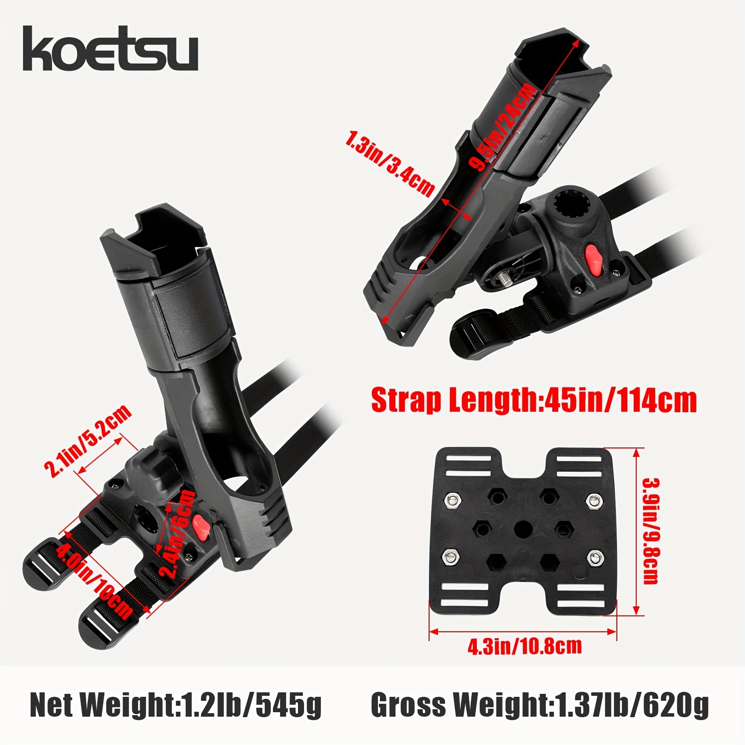 360 Degree Adjustable Fishing Rod Holder For 12 Inch Diameter Inflatable Boats And Pontoon Boats, Mounted On The Pontoon, Strap-on Design For Installation