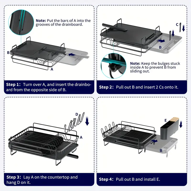 adjustable extendable shelves dish drying rack 19 2 26 7 stainless steel fingerprint anti slip silicone caps cutlery cup shelves countertop for kitchenware organization Product details 7