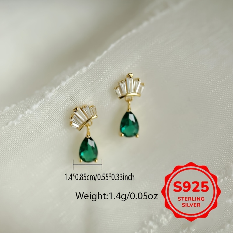 925 Silver Crown Stud Earrings with Green Zirconia