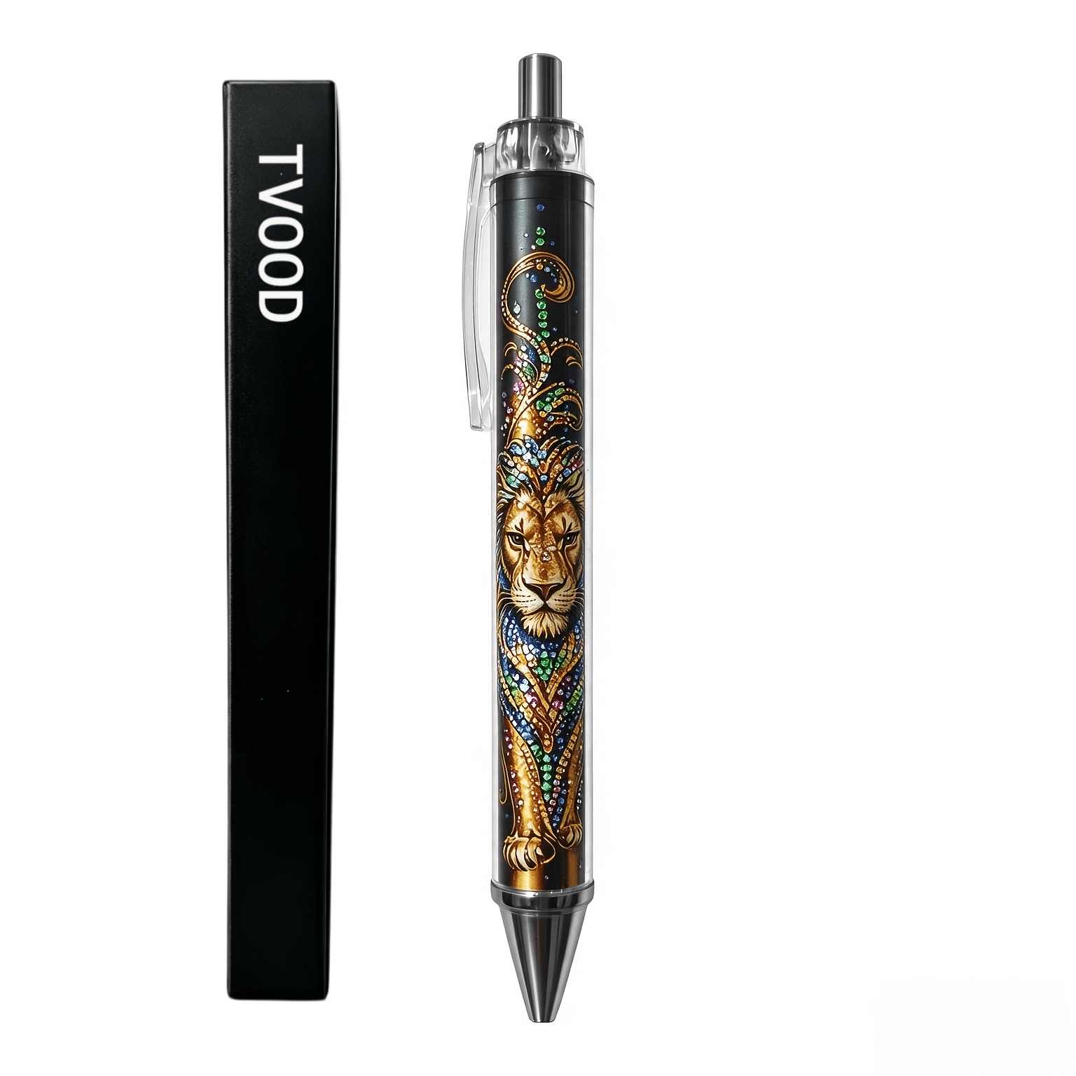 TEMU Lot de 1 stylo gel rétractable Lion coloré et stylé avec boîte cadeau , impression éblouissante de strass, écriture fluide, stylo cadeau d'