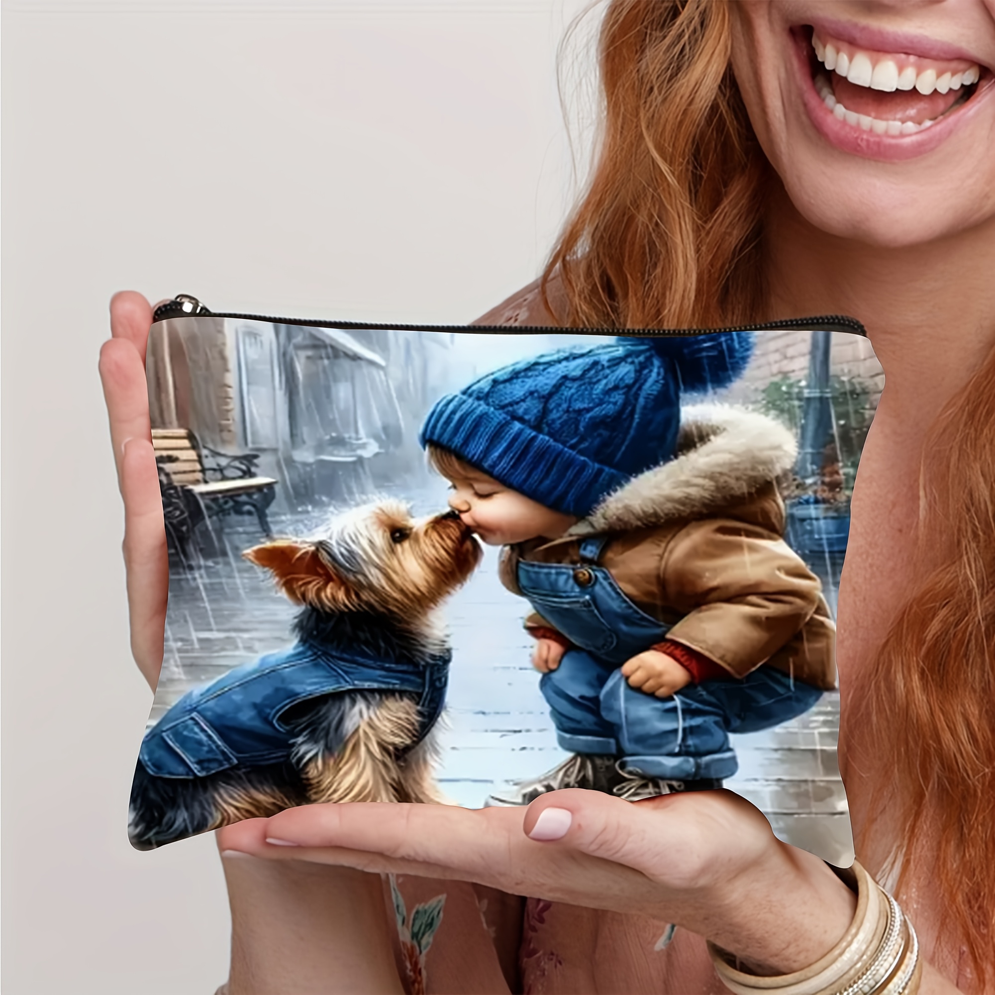 TEMU 1pc Cute Cartoon Dog Print Makeup Bag, Portable Travel Cosmetic Organizer Pouch, New Design, Perfect Gift For Animal And Pet Lovers,