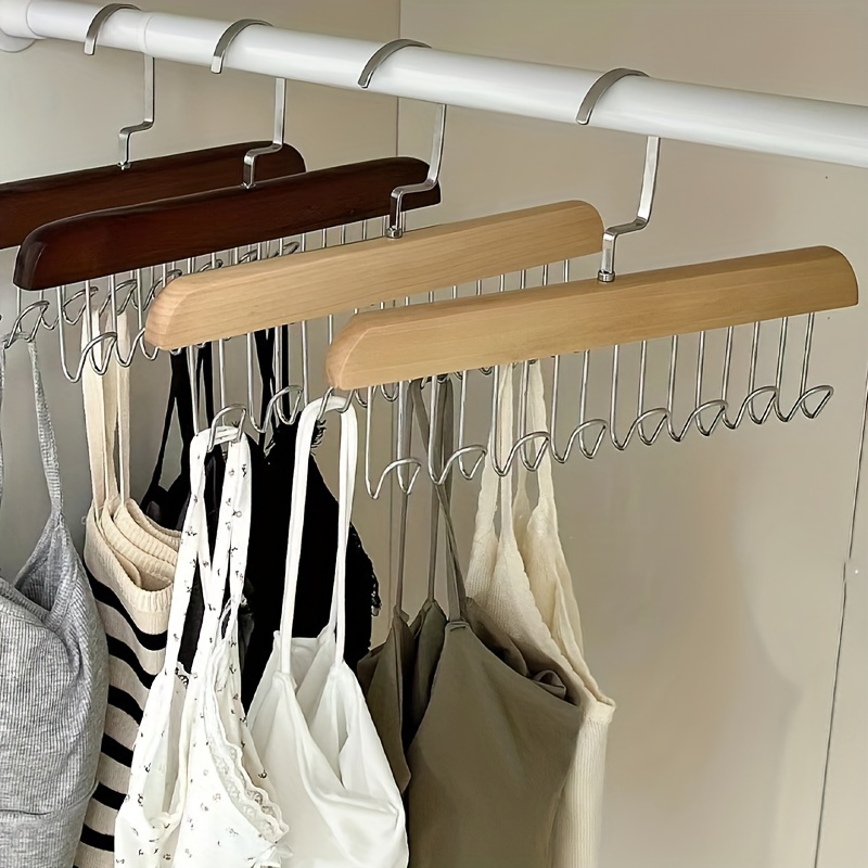 

Wooden Clothes Hanger With 8 Hooks, 360° Rotating Closet Organizer For Bras, Space-saving Hanger For Tank Tops, Underwear, Scarves, Hats, Ties - 1pc Storage Rack Holder