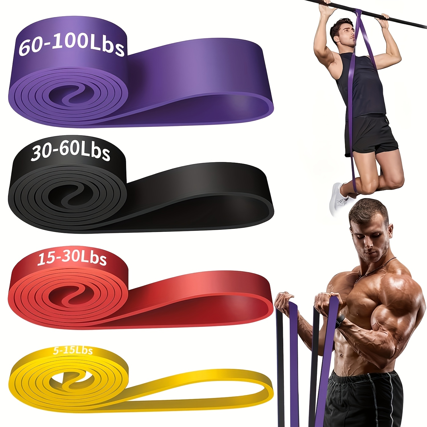 

4pcs Stackable Resistance Bands Set - 60-150 Lbs Tpe Fitness Bands In Red, Yellow, Black & Purple For Muscle Training, Exercise, And - For Gym, Home, Outdoor Use