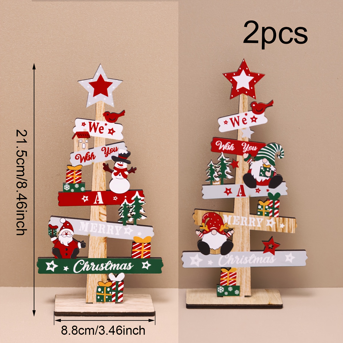 Image of 1set/2pcs - Creative Hollow Christmas Tree Ornaments, Assembled Wooden Ornaments, Desktop Decorations, Christmas Party Atmosphere Decoration Supplies