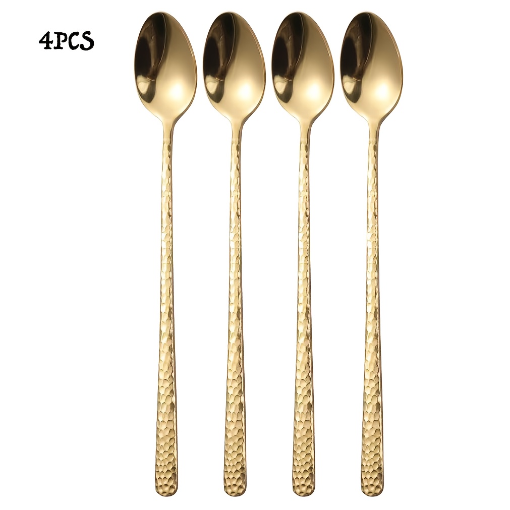 E-shop 4er-Set Einzigartige Hammer-Design Eis-Tee-Löffel, 8,5 Zoll langer Griff Rührschlitz, Premium Edelstahl Cocktail-Löffel, Robuster Löffel für
