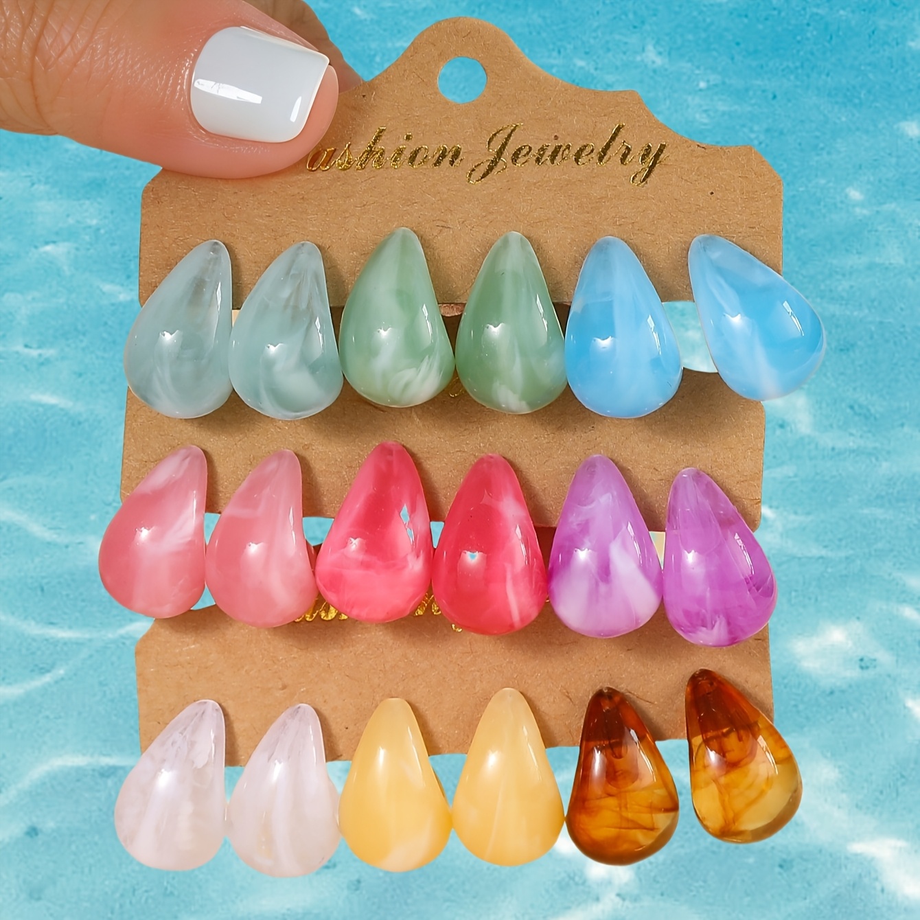 18pcs Vibrant Candy Colored Water Drop Earrings Set