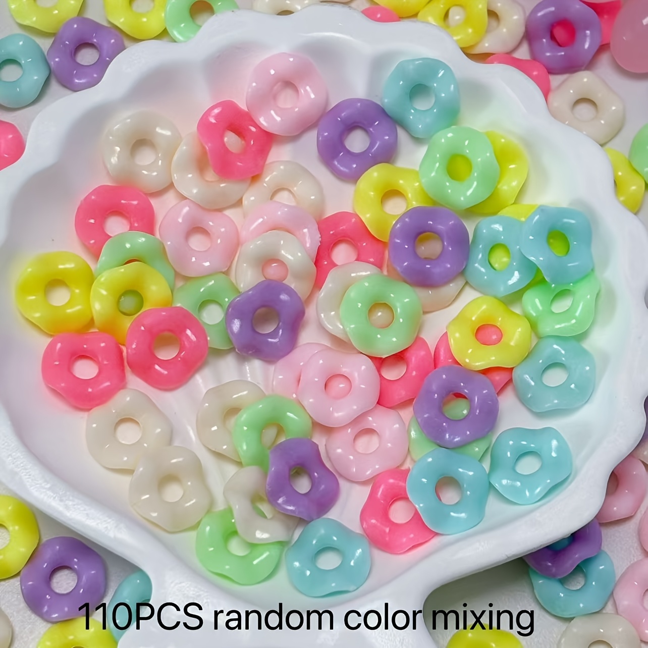 TEMU 110pcs Acrylic Random Mixed Ring Beads, Stacking Straight Hole Beads, Suitable For Hair Additions, Jewelry, Mobile Phone Chain Hats And Clothing