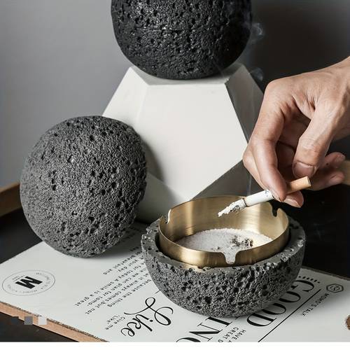 nordischer industrieller minimalistischer betonaschenbecher, handgefertigte natürliche textur, abnehmbare edelstahlschale & fliegenschutzdeckel - leicht zu reinigen, langlebige deko für draußen/drinnen, wohnzimmer, bar, büro - ideales geschenk zum vatertag, weihnachten, einzug