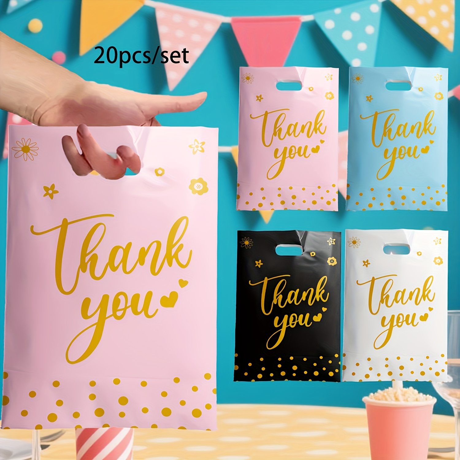 Image of Small-sized Thank You Gift Bags, Assorted With 4 Designs