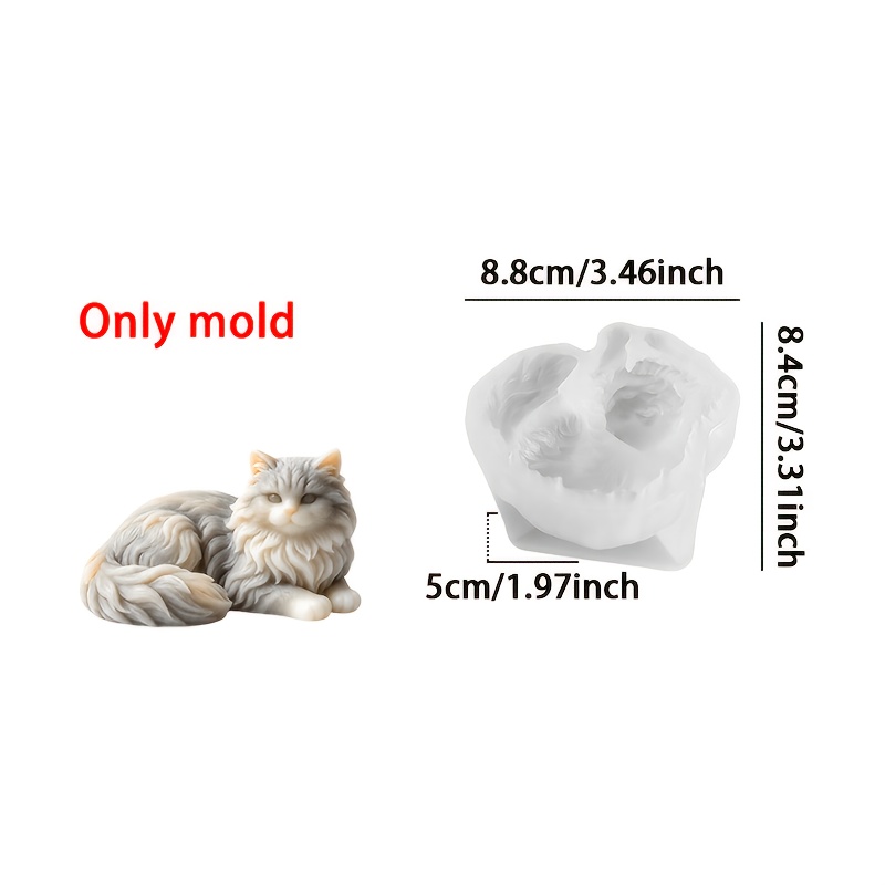 TEMU Moule réaliste de chat Ragdoll pour bricolage en résine, plâtre et cire - de chaton couché à poils avec corps détaillé pour fabrication de