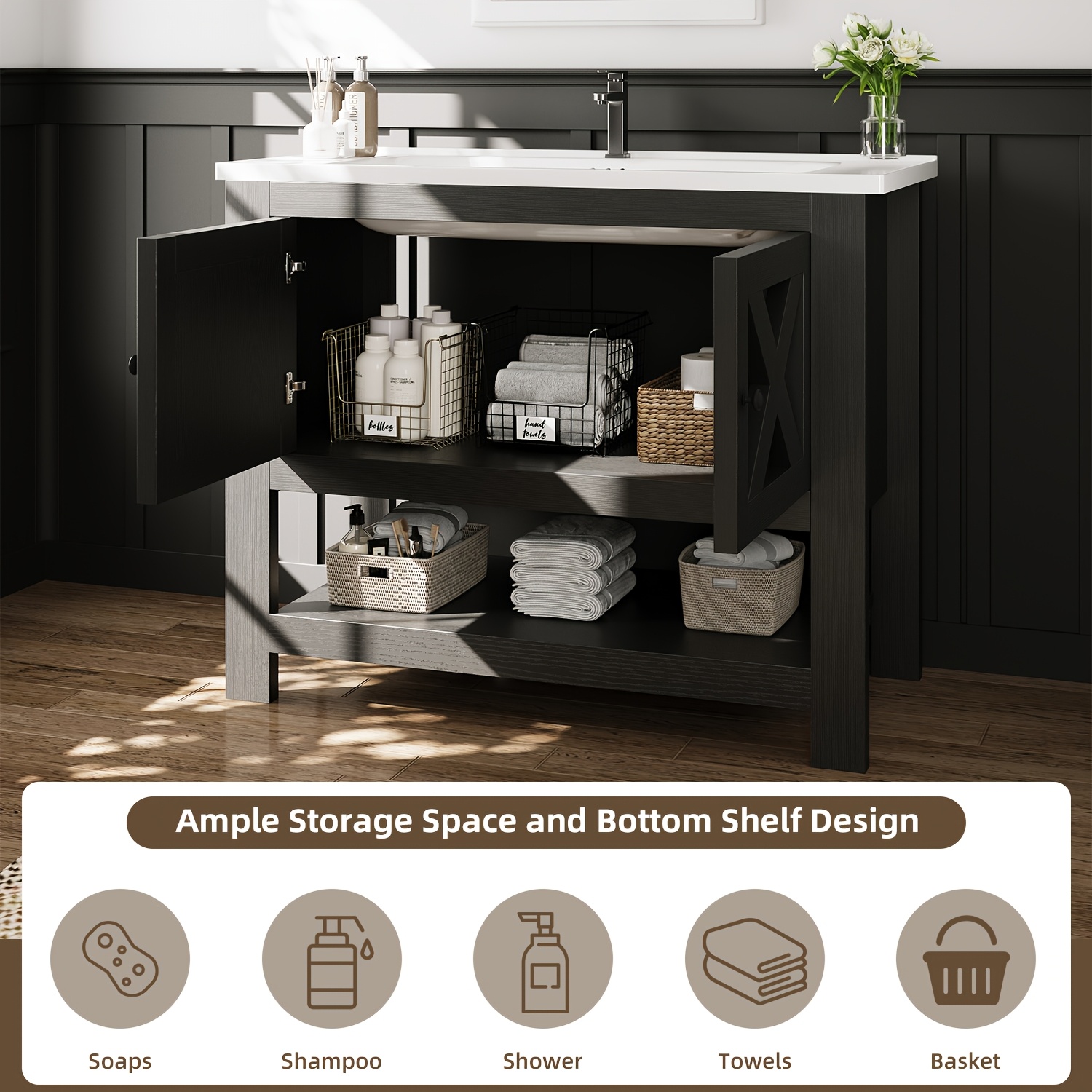 36-Inch Farmhouse Bathroom Vanity - Spacious Storage Cabinet with Ceramic Sink 15 36-Inch Farmhouse Bathroom Vanity with Sink Detail