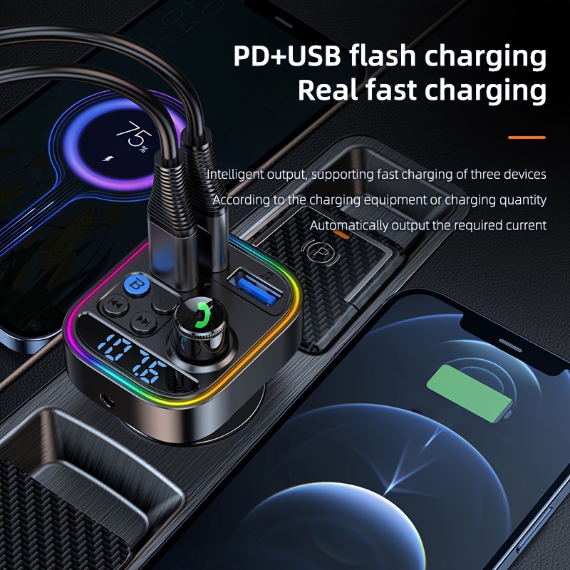wireless fm transmitter for car wireless 5 3 adapter car type c pd30w qc3 0 supports   system for car supports tf card and usb stick details 2