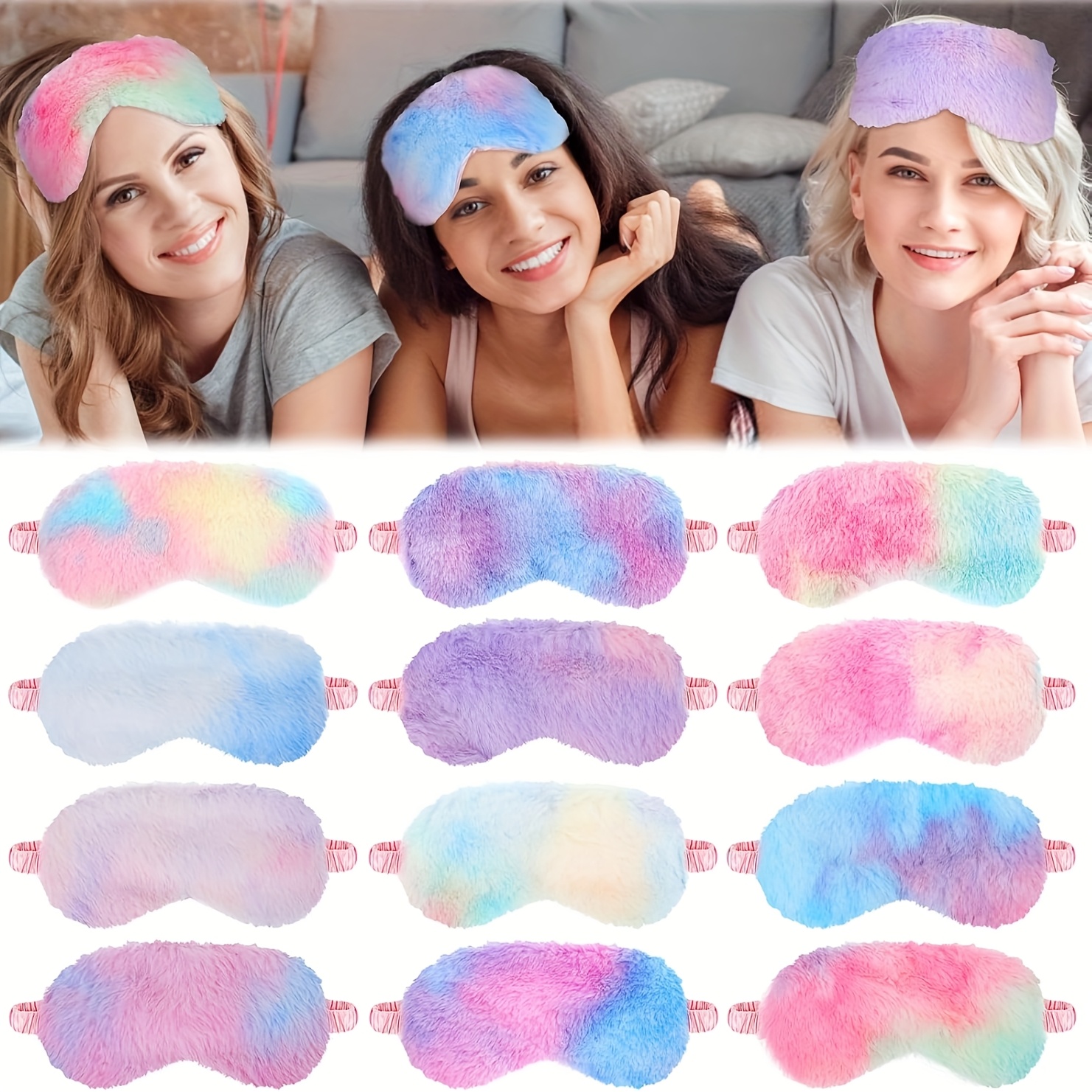 E-shop 12er-Pack Plüsch-Schlafmasken im Großpack, niedliche Schlafmaske, flauschige Kunstfell-Schlafmaske zum Schlafen, geeignet für Frauen Mädchen