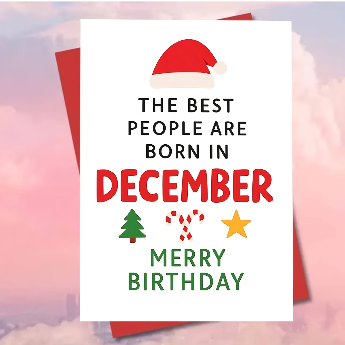 TEMU 1pc Encouraging Christmas Greeting Card: "merry Christmas—the Best Born In December." Features With A Santa Hat, Christmas Tree, And Stars;