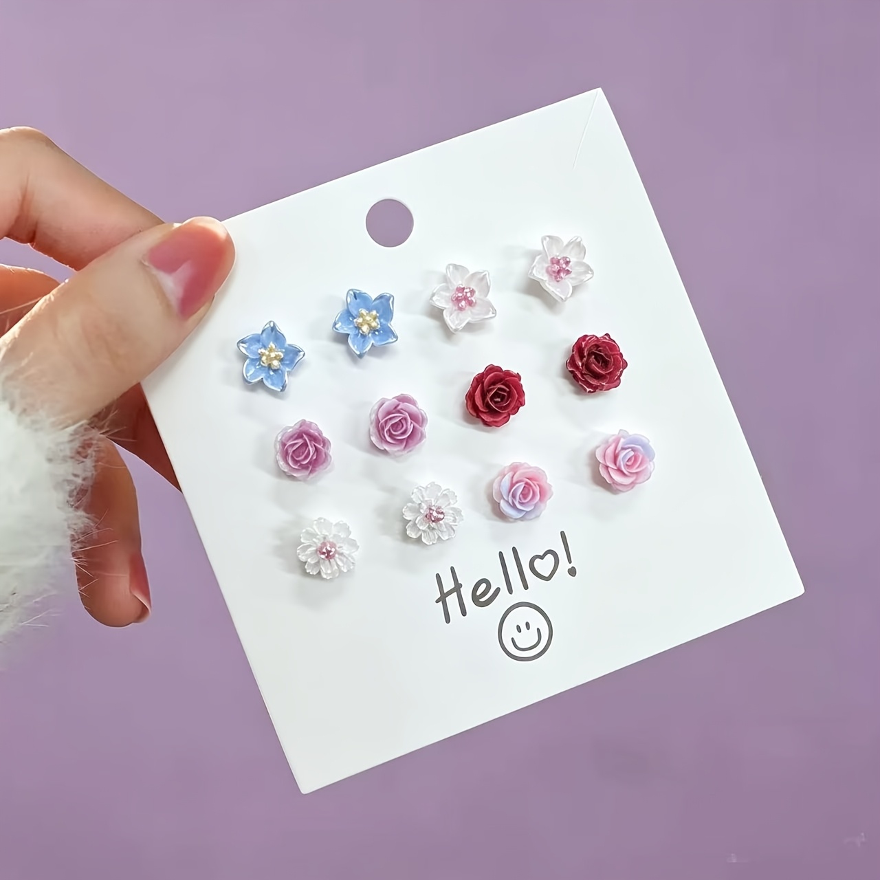 12pcs Resin Stud Earrings Set with Exquisite Ear Jewelry Box