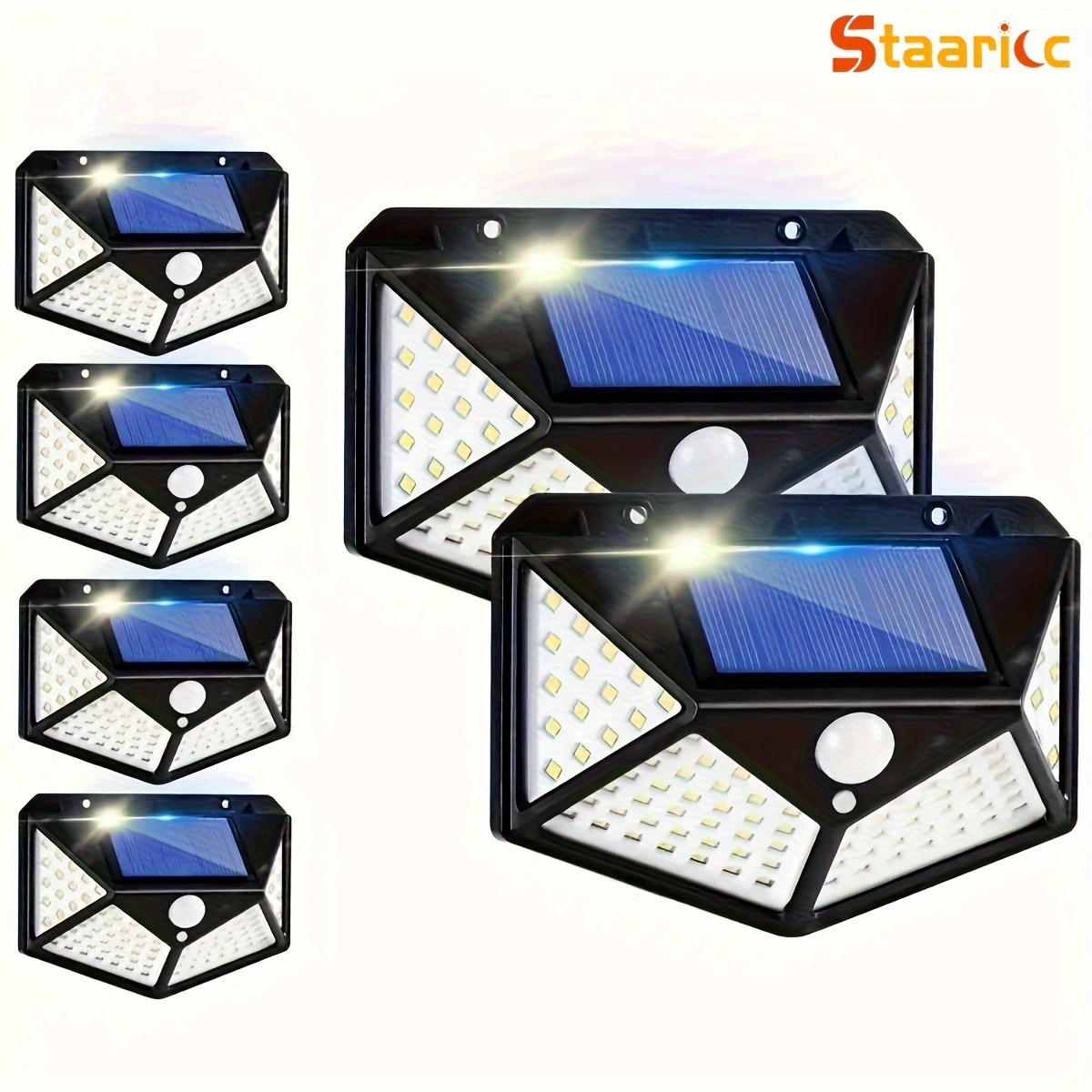 Image of Staaricc 6/4/1piece Solar Light 100 Led 800mah, With Motion Sensor Safety Light 3 , 270 Degree Light Range Wall Light Solar Light, Suitable For Outdoor Garden Fence, Deck Garage Lighting