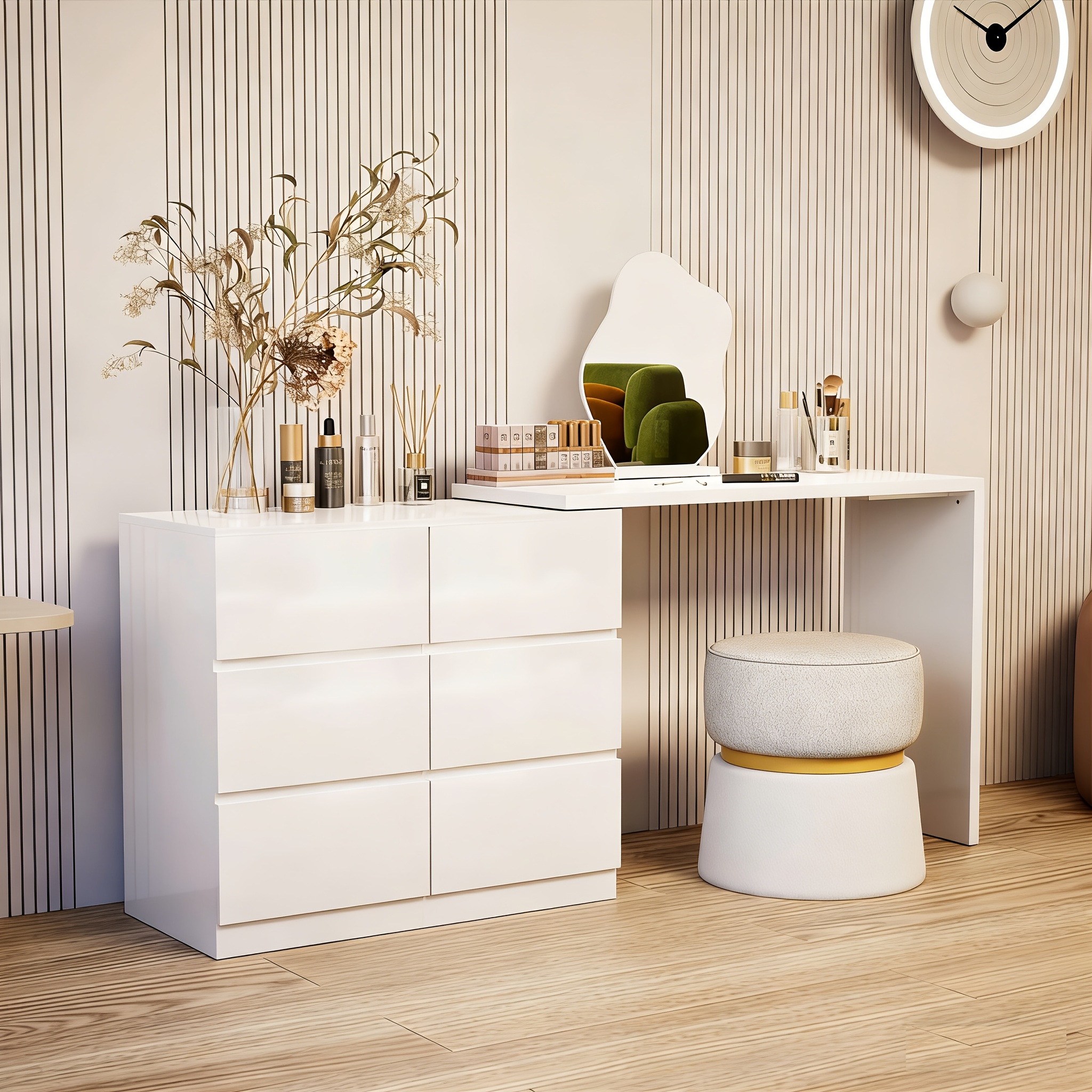 Modern Minimalist Dressing Table Bedroom Dressing Table With Drawer Storage Cabinet Integrated Dressing Table White