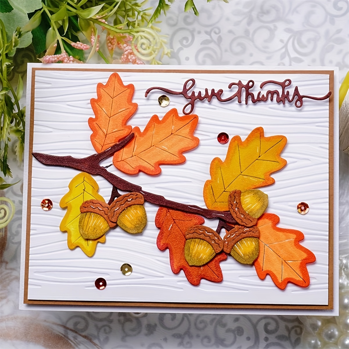 

Thanksgiving Greeting Card 1pc With Laser Cut Pine Cone And Leaf Design, Metal Die Cut Embellishments, Multicolor Seasonal Plants Theme For Any Recipient