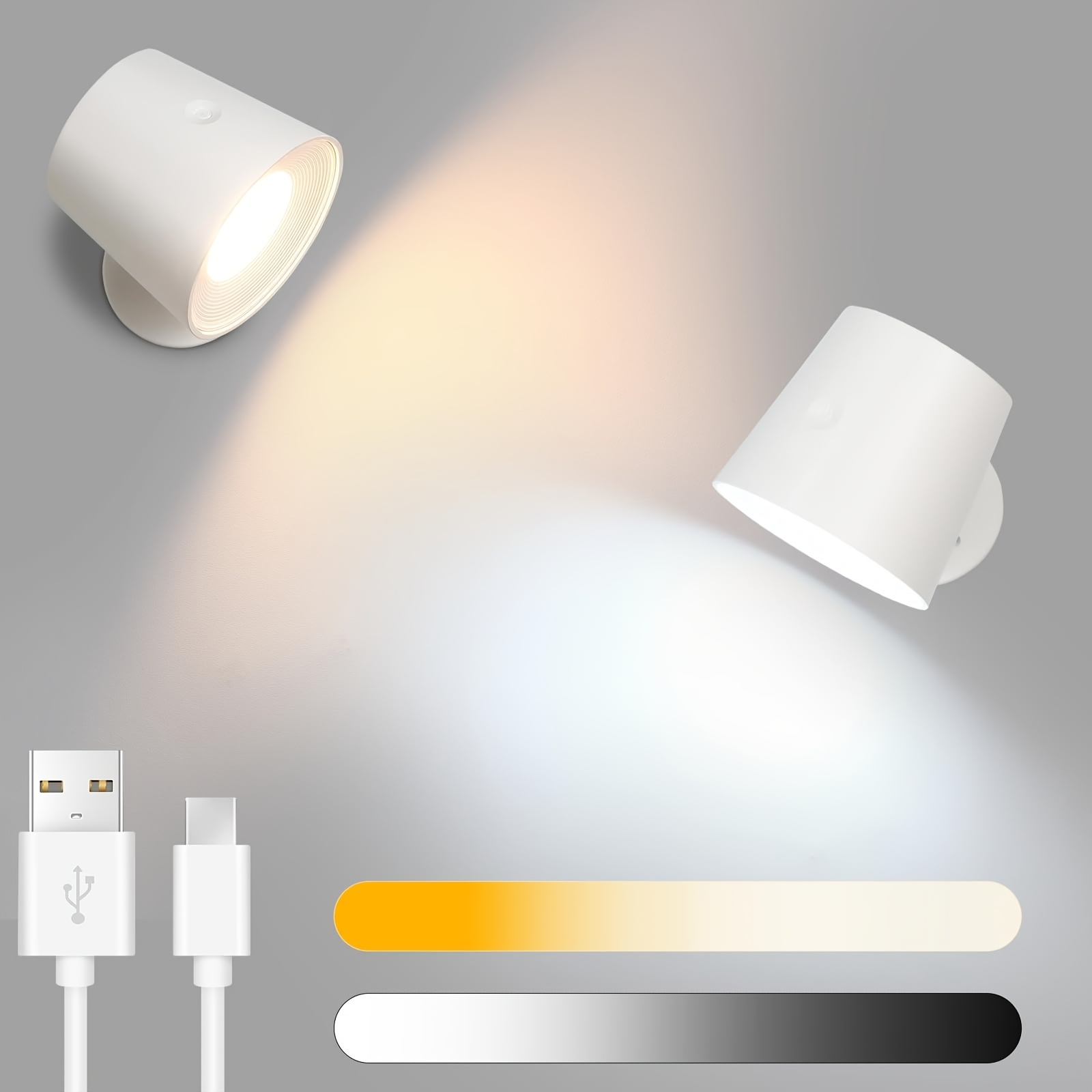 E-shop ./2 Stk. Wandleuchte LED Wandleuchte Innenwandbeleuchtung 360° Drehbare Touch-Steuerung 3 Helligkeitsstufen Schwarze Kabellose Wandleuchten für