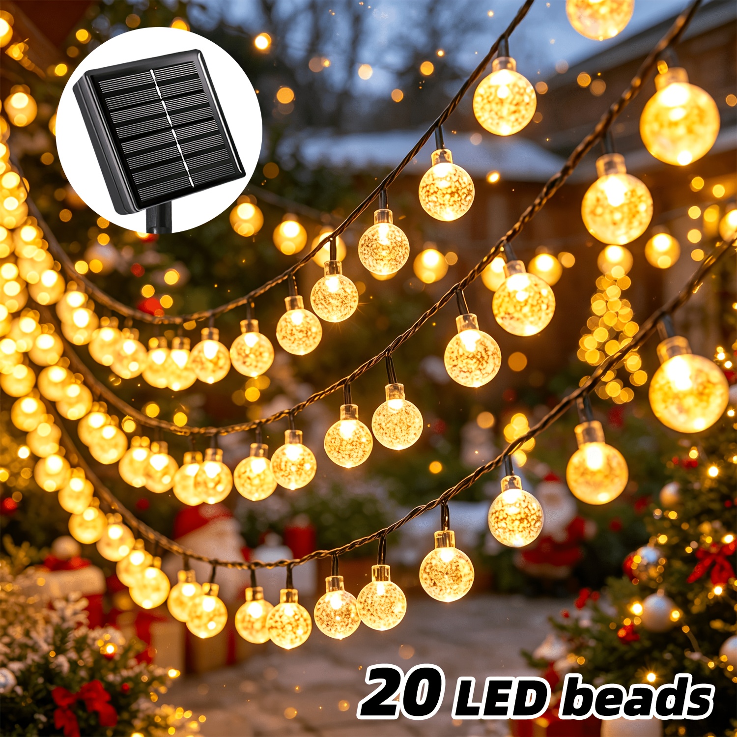 TEMU Confezione da 1 Luci a Stringa Intelligenti da Giardino, 12/7/5m Luci Fatate Decorative con 100/50/20 Lampadine a Sfera a , di Luce Intelligente