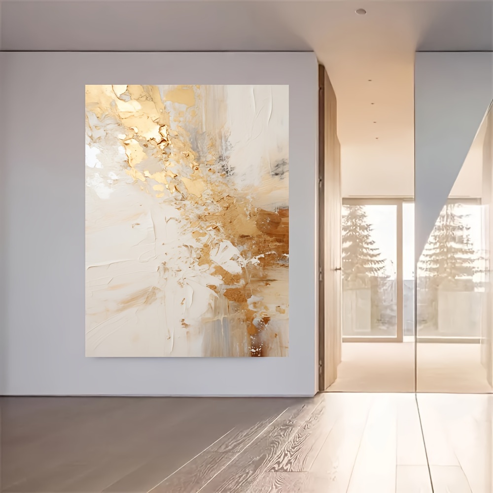 

Abstract Canvas Wall Art, 1 Piece 80x120cm, Frameless Modern Painting, Textured White And Golden, Decorative Artwork For Living Room And Bedroom, No Power Supply Needed