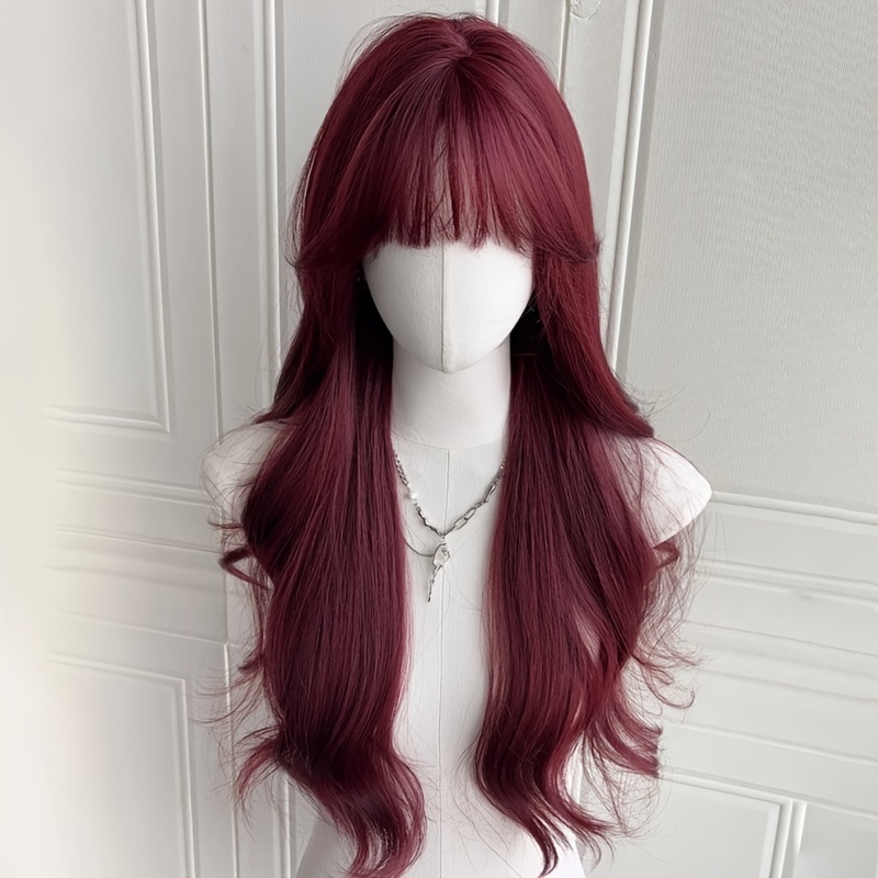 

24-inch Women's Wig Red Straight Bangs Long Curly Hair Daily Role Play Party Party Wig