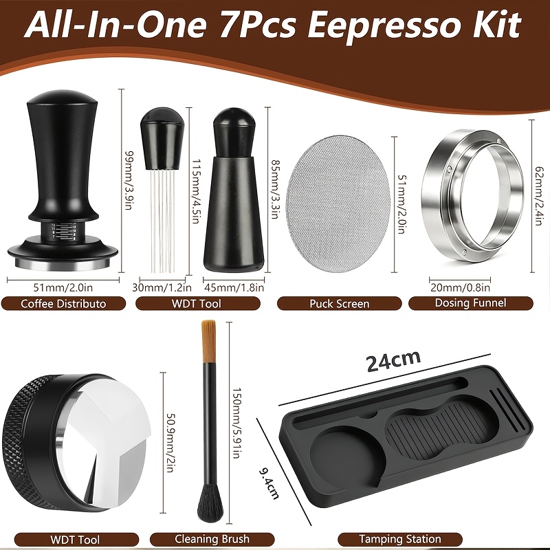 TEMU 51/53.3/58mm Espresso Tamper, 13.61kg Coffee Tamper For Espresso Machine, Calibrated With Spring Loaded, Depth-adjustable Hand Tamper, And -one