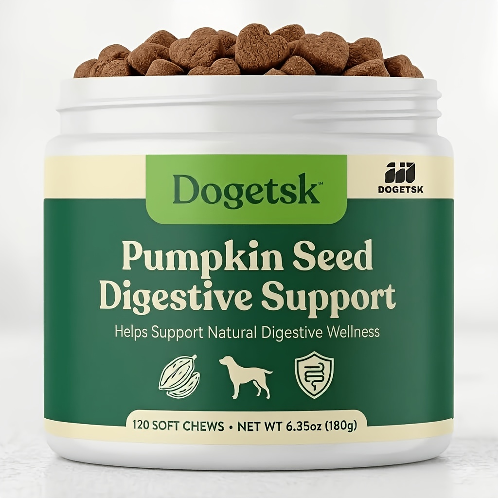 TEMU Dogetsk Pumpkin Seed For Dogs -120 Count, Digestive Health & Stomach , Supports Daily Vitality With -3 For Small Medium Large Breeds Puppy Adult