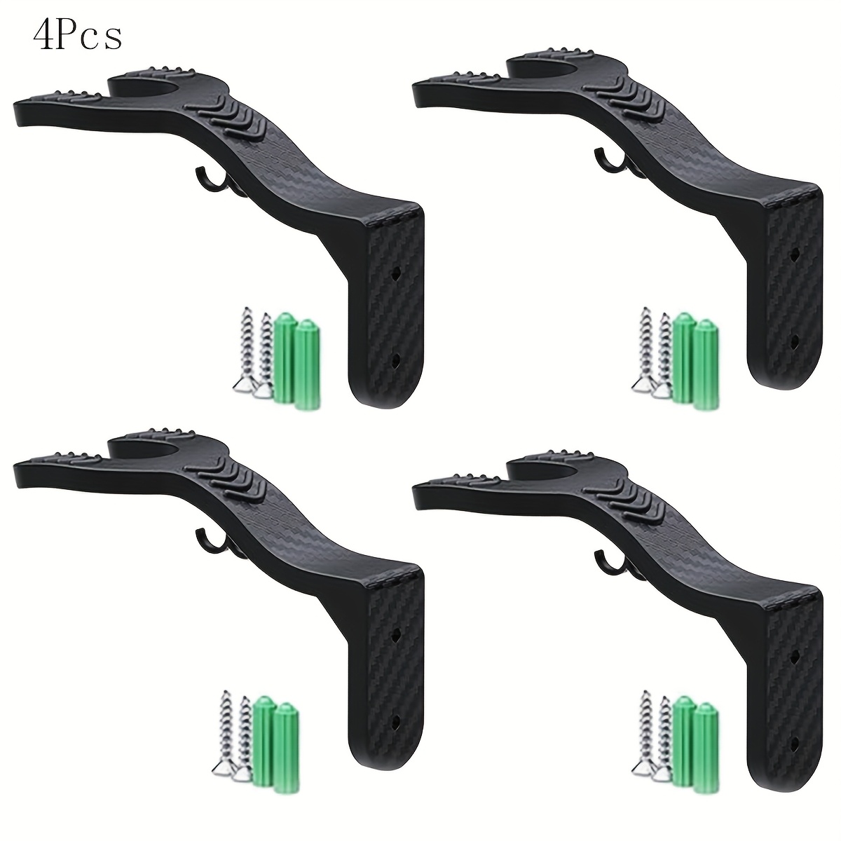 TEMU Wall-mounted Helmet Rack - Carbon Fiber Motorcycle Gear Storage Box With 4 Hooks, Suitable For Jackets, Coats, And Hats | Stylish Black | Ideal