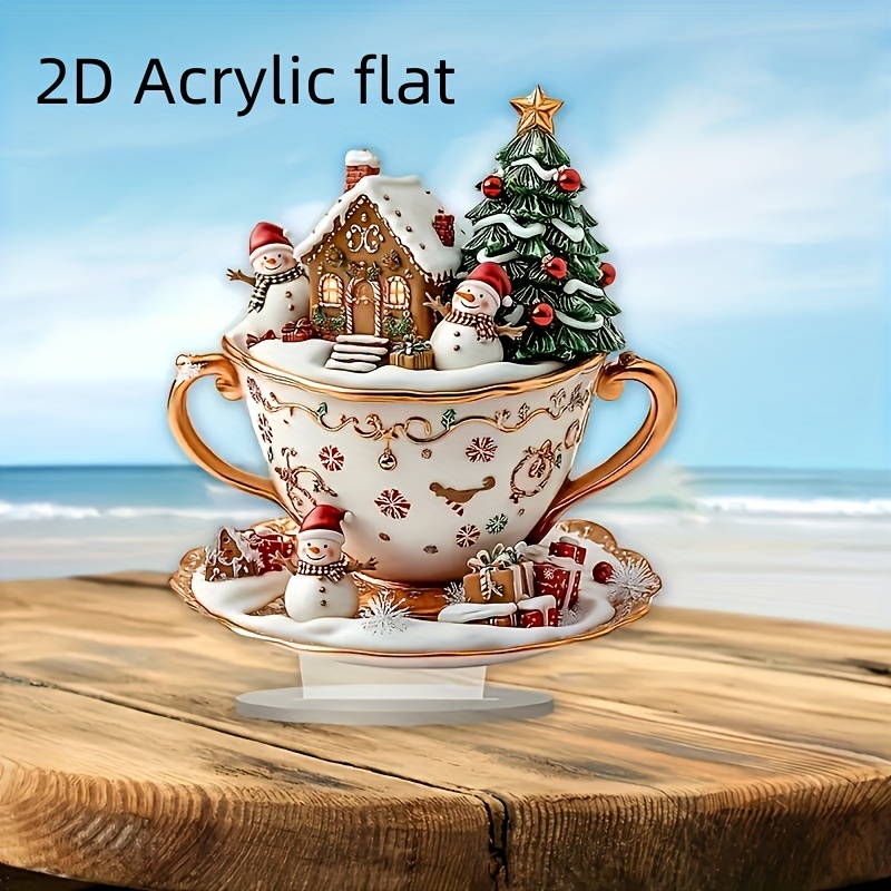 

2d Flat, 2d Acrylic Flat, This Bohemian Style Acrylic Christmas Coffee Cup Decoration Art 9.84 X 8.27 Inches - For Home, Office , Unique Gift Idea, Decoration