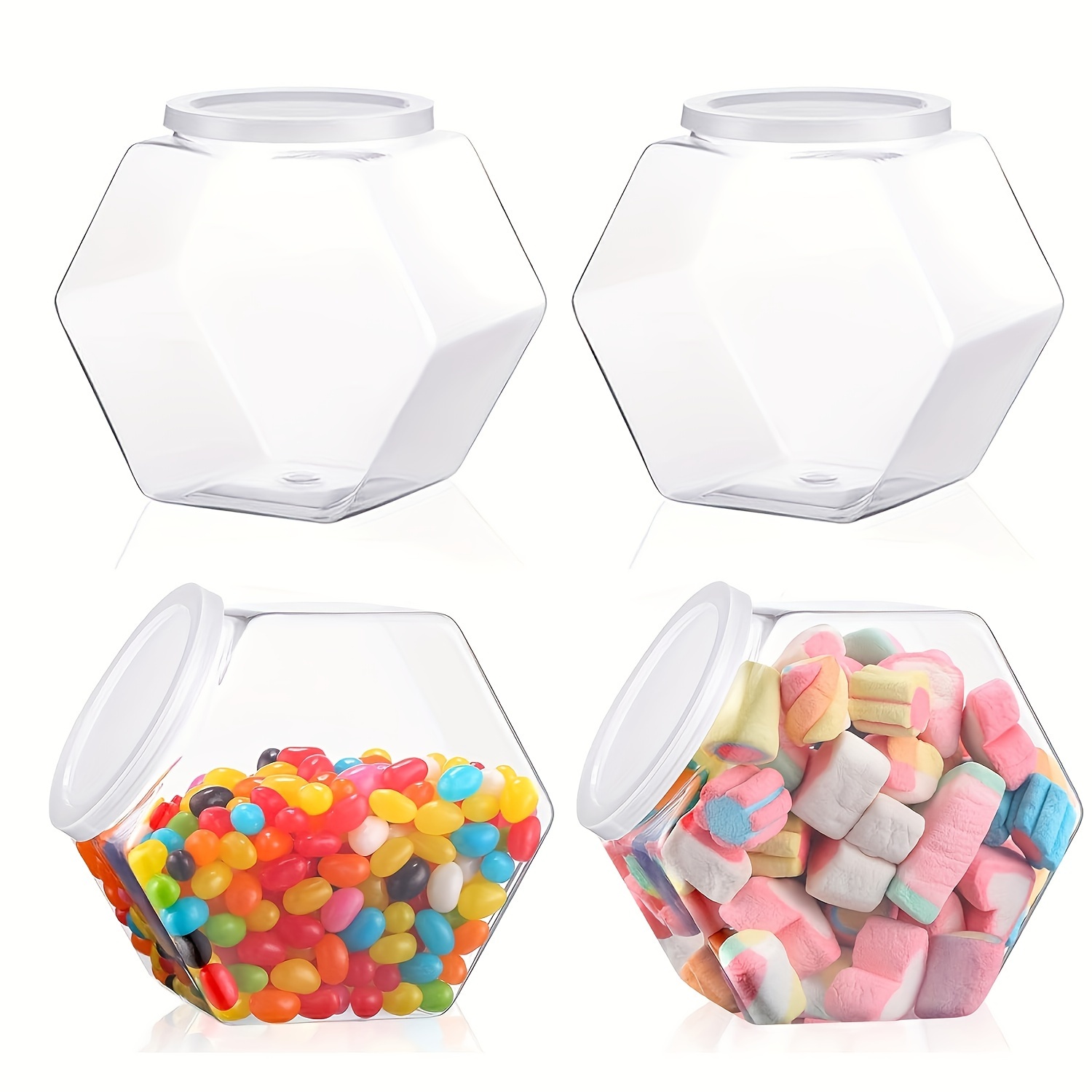 

4/6-pack Hexagonal Plastic Candy Jars With - Polished Metal , Airtight Containers For Kitchen Countertop And Pantry Organization