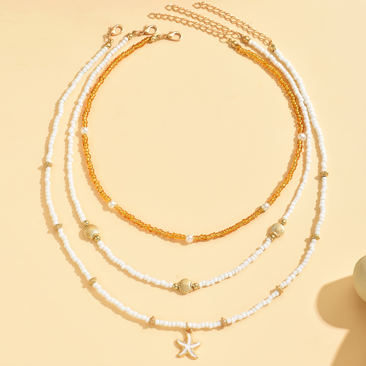 Boho Beaded Necklace Set - Ocean Beach Starfish Shell Neck Chain