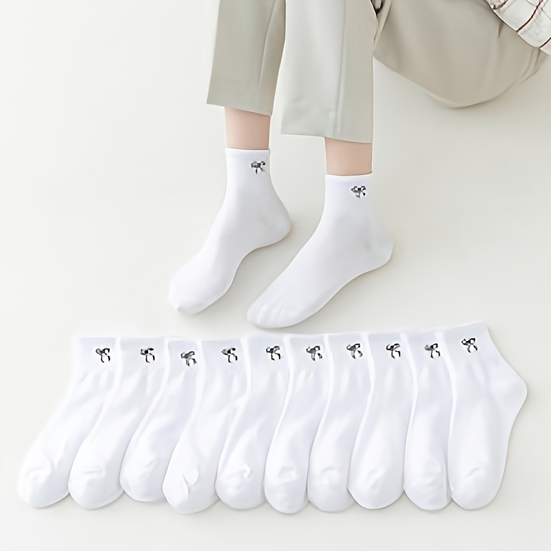E-shop 10 Paar Modische Unisex Paar- Jahreszeiten mit Geruchsschutz, Atmungsaktiver Schleifen-Stickerei, Dünne Waden-Socken, Trendig Vielseitig