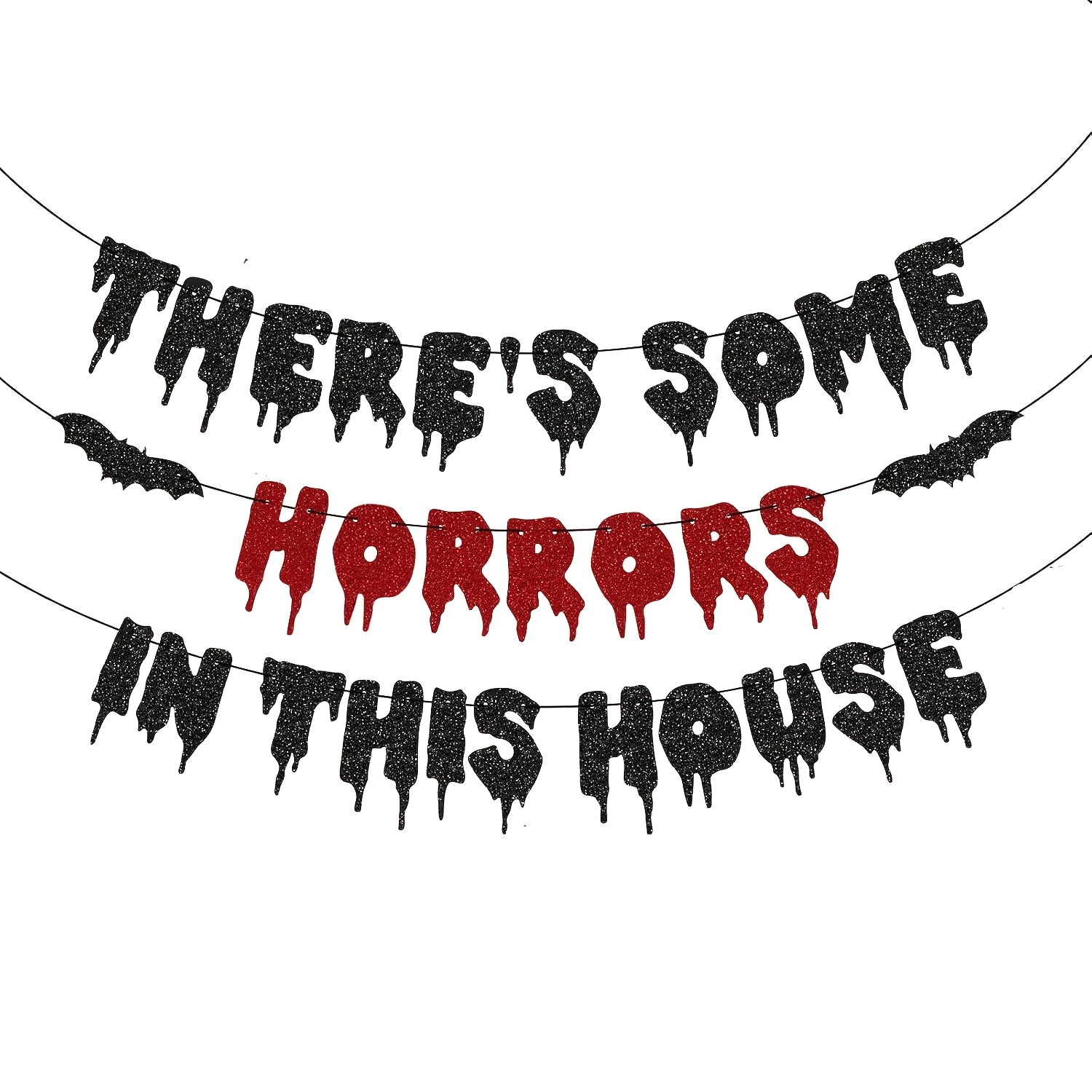 TEMU Halloween Glitter Banner Decorations, 3 Layer Hanging Garland With Letter Signs And Bat Accents, Spooky Party Wall Decor For , Fireplace Mantel,